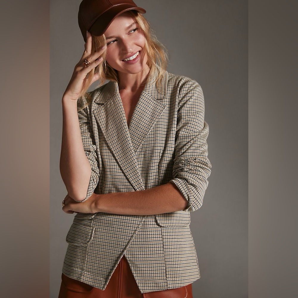 Anthropologie Maeve Collegiate Plaid Knit Blazer